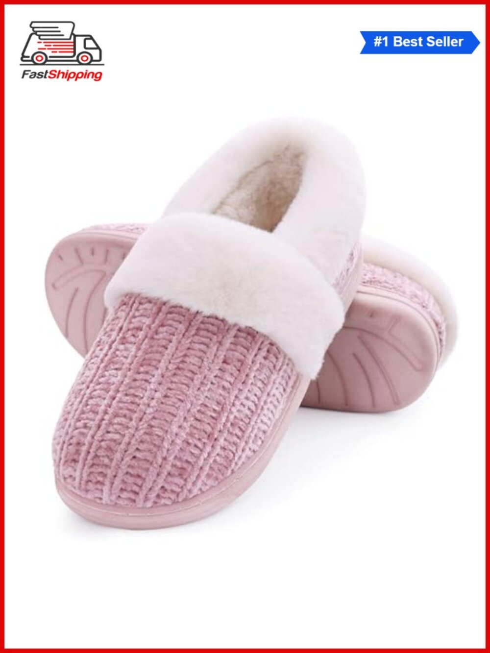 ✨Evshine Fuzzy Memory Foam Slippers Closed Back Knit House Shoes for Women